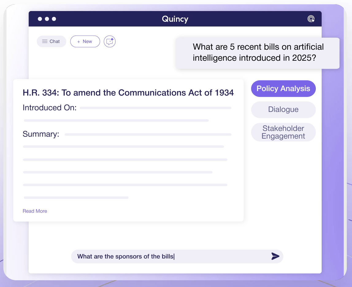 Quincy, Quorum's AI policy analysis assistant.